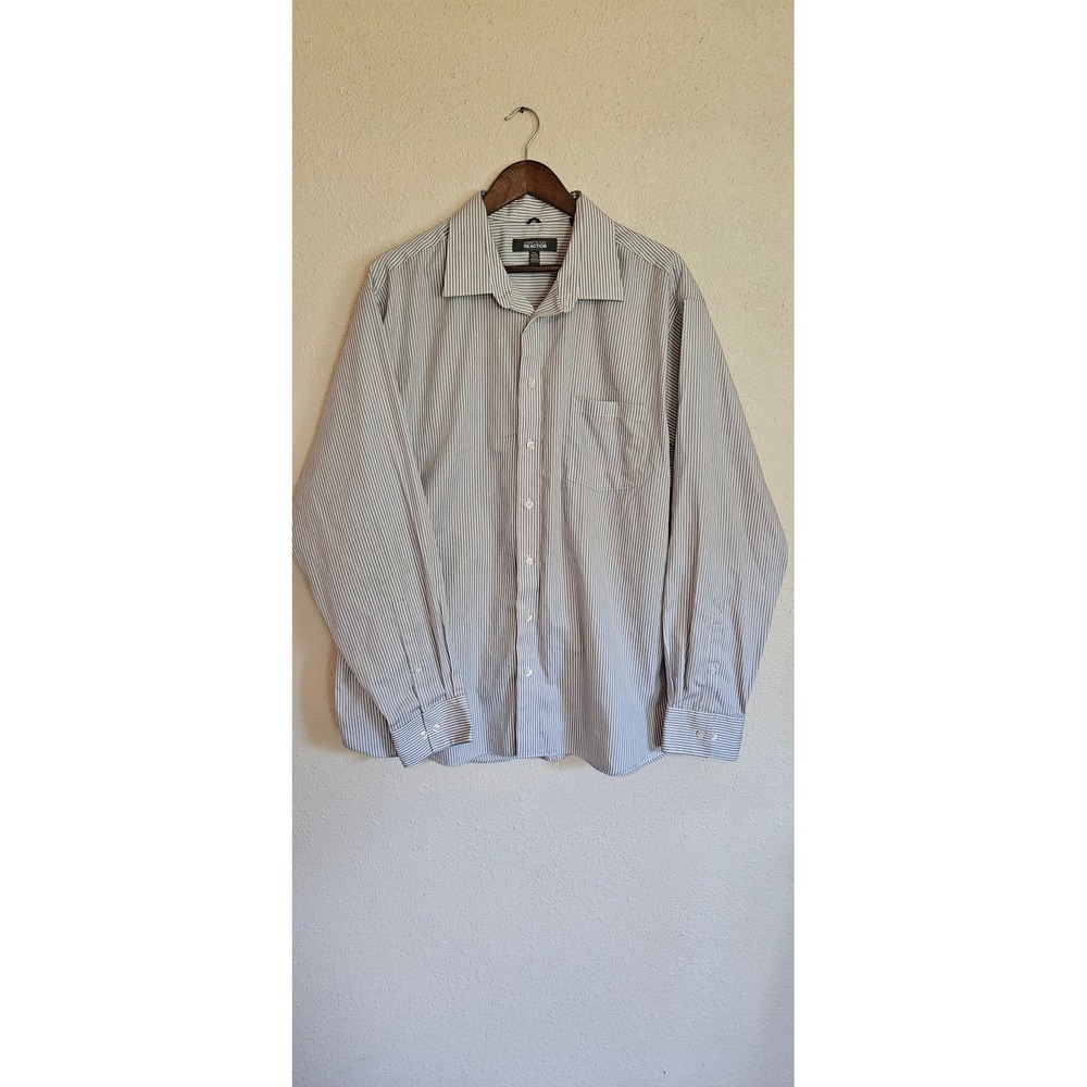 Kenneth Cole Reaction Mens XXL Regular‎ Fit Non-Iron Striped Dress Shirt Grey